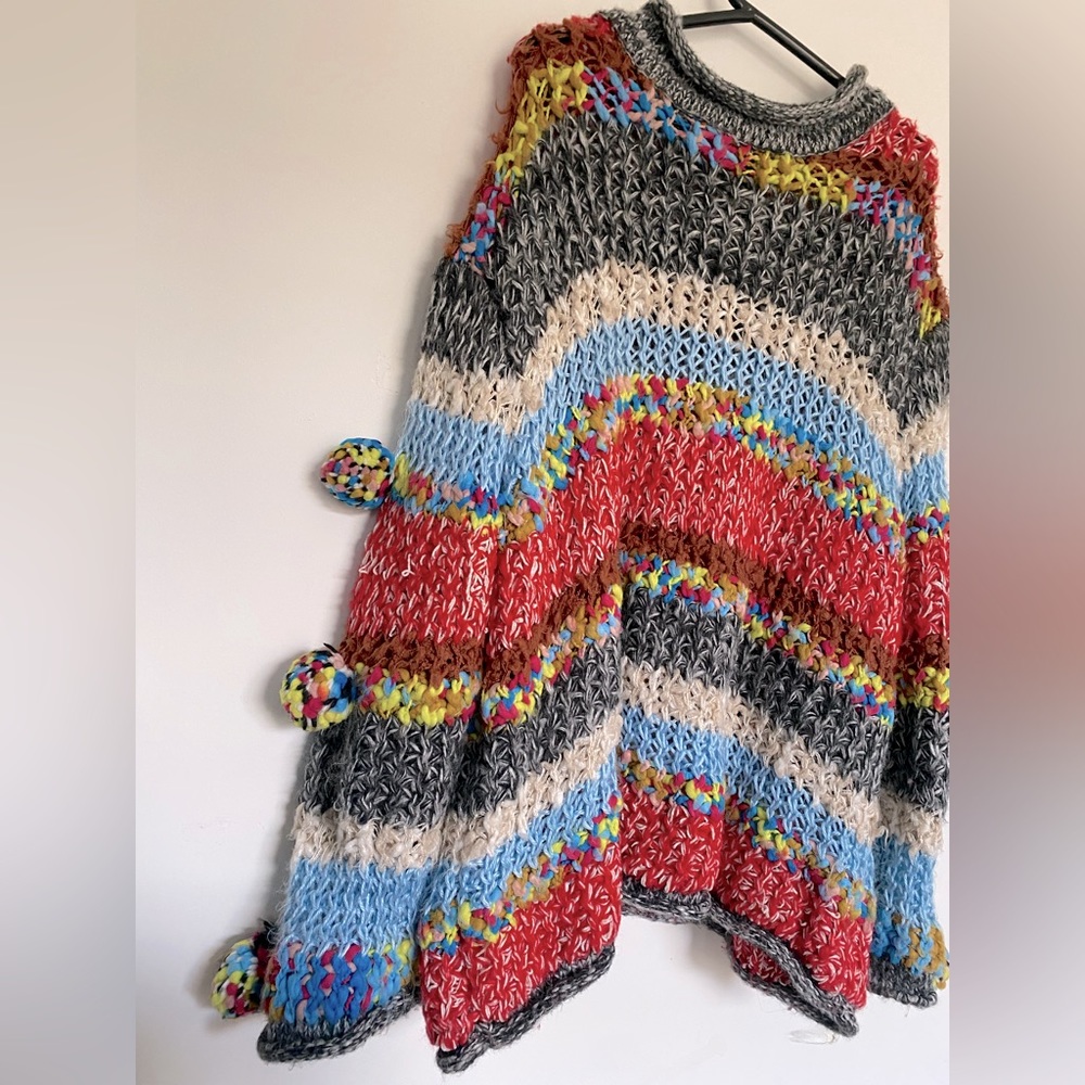 ZARA | Heavy colorful knit sweater with pom poms